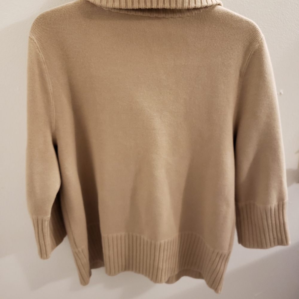 Womens J.Jill Tan Medium Button Down Collared 3/4 Sleeve cardigan Sweater